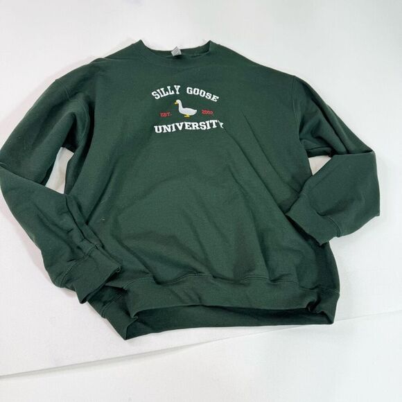 Silly Goose University Sweatshirt Womens Large Green Embroidered Crewneck - Picture 1 of 8